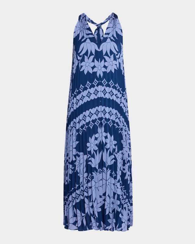 Hallie Pleated Floral-Print Halter Midi Dress